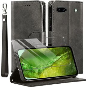 for Google Pixel 8A 5G Case and Tempered Glass Screen Protector, PU Leather Flip Cover Wallet Phone Case Protector [Full Protection] [Card Slots] [Kickstand] for Google Pixel 8A 5G, Black