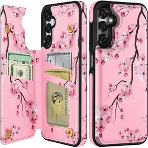 Shorogyt for Samsung Galaxy A14 5G Wallet Case with Card Holder, Designer Floral Pattern Kickstand Magnetic Clasp Back Flip Folio Leather Phone Cases for Galaxy A14 5G for Women Men Girls