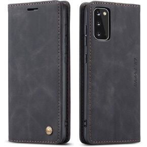 QLTYPRI Case for Samsung Galaxy S20, Vintage PU Leather Wallet Case Card Slot Kickstand Magnetic Closure Shockproof Flip Folio Case Cover for Samsung Galaxy S20 - Black