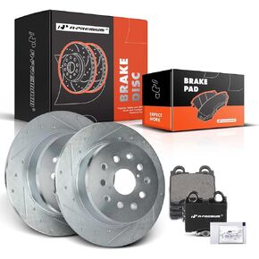 A-Premium Rear Drilled and Slotted Disc Brake Rotors + Ceramic Pads Kit Compatible with Select Lexus Models - GS300 1998-2005, GS400 1998-2000, GS430 2001-2005, IS300 2001-2005, SC430, 6-PC Set
