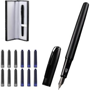Business Founntain Pen，Extra Fine Nib Fountain Pen，Replaceable ink sac Fountain Pen，fountain pen with sacs，Contains 1 pen and 6 blue ink sacs and 6 black ink sacs