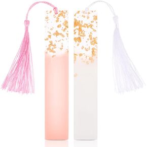 Book Bookmarks for Women, 2pcs Resin Bookmarks Transparent Floral Bookmarks Women Cute Bookmarks Flower Page Markers with Colorful Tassels, Christmas Gifts for Women Girls Adults Kids (White+Pink)