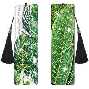 Diamond Art Bookmarks - Banana Leaf, 2 Pieces Crystal Rhinestone Diamond Art Acrylic Bookmark with Tassel, Gift for Diamond Art Lovers, Reader, Student