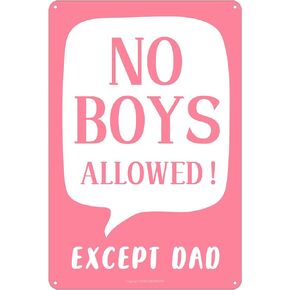 Girl Cave Metal Sign with “No Boys Allowed! Except Dad" Quote, 8x12 Inches, Funny Wall Art for Girls Bedroom Door Décor