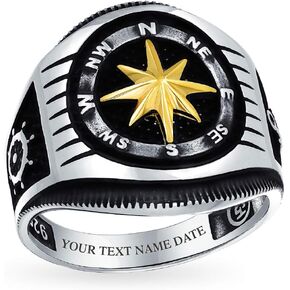 Personalize Mens Nautical Black Onyx Gemstone Or Etched Brown Wood Inset Large Boat Anchor Signet Ring For Men Solid .925 Sterling Silver Made In Turkey