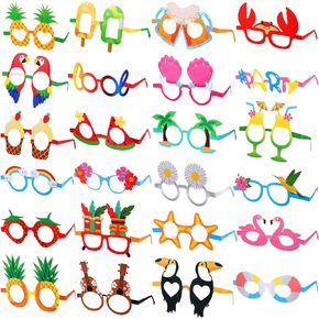 Sratte 24 Pack Luau Party Sunglasses Hawaiian Funny Paper Glasses Tropical Fancy Dress Props for Summer Holiday Party Photo Props Supplies Decor Fun Eyewear for Kids Adults Beach Party Favors Supplies