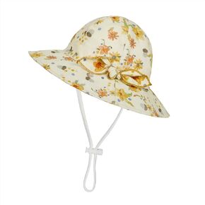 Zando Baby Girl Sun Hat Toddler Fragmented Flowers with Bow Tie Bucket Hats for Baby Adjustable Toddler Summer Beach Hat 0-2T
