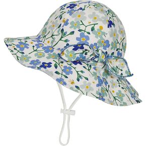 Zando Baby Girl Sun Hat Toddler Fragmented Flowers with Bow Tie Bucket Hats for Baby Adjustable Toddler Summer Beach Hat 0-2T