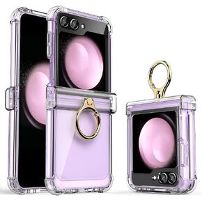 Compatible with Galaxy Z Flip 5 Case with Hinge Protection & Ring Holder Hard PC TPU Shockproof Protection Lightweight Cover for Samsung Galaxy Z Flip 5 (Purple)