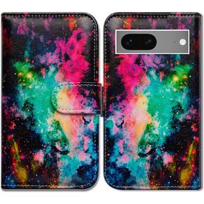 Bcov Pixel 7 Case, Black Bird Green Leather Flip Phone Case Wallet Cover with Card Slot Holder Kickstand for Google Pixel 7