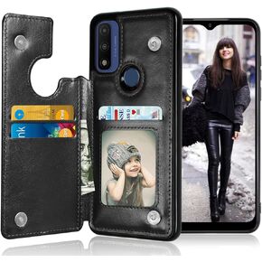 Tekcoo Wallet Case for Motorola Moto G Pure 2021 / Moto G Power 2022 Minimalist PU Leather ID Cash Credit Card Holder Slots Magnetic Closure Kickstand Folio Flip Slim Hard Cover [Black]