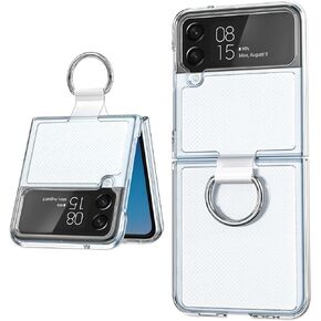for Samsung Galaxy Z Flip 4 Clear Case with Ring Holder, [Upgraded] Slim Thin Crystal Hard PC Shockproof Protective Phone Cover for Flip4 5G 2022