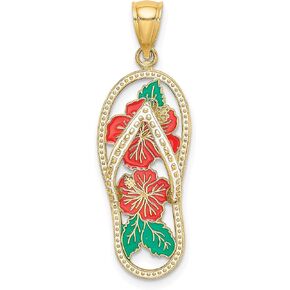 Avariah 14K Yellow Gold Enamel Red Hibiscus Flower Flip-Flop Charm - 32.65mm