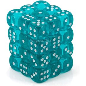 Chessex Translucent 12Mm D6 Teal/White Dice Block (36 Dice),23815CHX