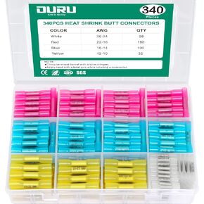 340 قطعة من موصلات المؤخرة المنكمشة بالحرارة، 26-10 AWG موصلات الأسلاك المنكمشة بالحرارة من الدرجة البحرية، مجموعة موصلات الأسلاك الكهربائية النحاسية الحمراء المعلبة، وصلة تجعيد معزولة مقاومة للماء in Kuwait