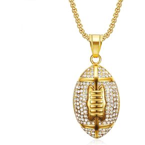 Iced Out Pendant American Football for men Necklace Football for boys Hip Hop Iced Out Chain Sports Pendant Rap Punk Rock Clubs Disco Diamond Bling boys jewelry Cuban Link chain for men sports gifts for boys things for teens girls