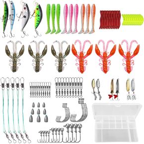 Fishing Lures Kit for Freshwater Bait Tackle Kit for Bass 119pcs Fishing Accessories Kit Baits Tackle,Fishing Tackle Box Included Fishing Lures, Fishing Hooks,Spinner Blade,Fishing Gear for Bass Trout