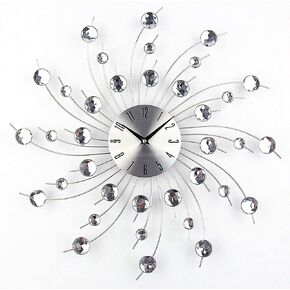 Timelike Modern 3D Crystal Wall Clock - Celebration Decorative Metal Wall Clock, Silver Mirror Sparkling Bling Diamond-Studded Wall Decor Clock Ideal for Living Room Bedroom Office (Silver)