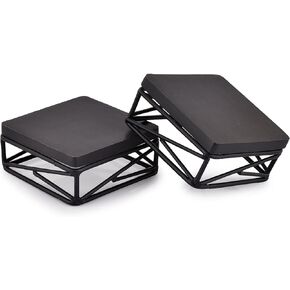 Riser Dessert Display Risers, Rustic Black Wood Top and Geometric Black Metal Wire Base Cupcake Desserts Stand Set of 2 ( 4" x 4" x 1.75")