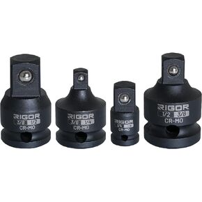 مجموعة محول مأخذ التوصيل الدوار العالمي RIGOR 11601 | محرك مشترك 3 قطع، 1/2 بوصة، 3/8 بوصة، 1/4 بوصة على شكل حرف U | تصميم مفصل بدون دبوس، فولاذ Cr-Mo، درجة التأثير | يتضمن سكة مقبس من الألومنيوم