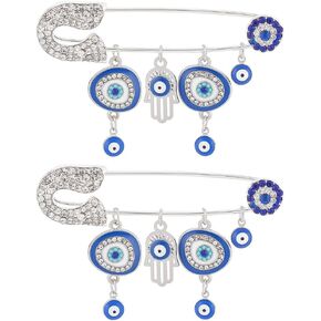 2 Pcs Evil Eye Brooch Pin Blue Eye Jewelry Safety Pins Evil Eye Hamsa Brooch Pins Jeweled Safety Pin for Good Luck
