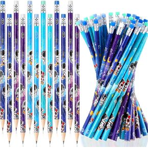 48 Pieces Space Themed Pencils Fun Astronaut Pencils Wooden Pencil Kids Space Party Favors Pencils with Eraser HB Kids' Drawing Pencils Teacher Supplies for Classroom Student Rewards