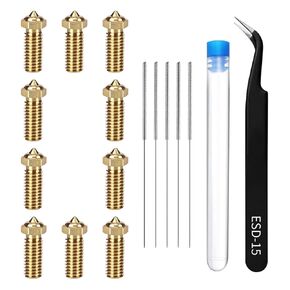 10PCS Volcano Brass Nozzle Kit for QIDI X-Max 3 / Q1 Pro/X-Plus 3 / X-Smart 3 3D Printer (0.4mm Nozzles*10, Cleaning Needles*5, Curved Tweezer*1)