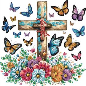 WSLWXSHM 5D Special Shape Diamond Art Kits for Beginners, Diamond Painting Kits for Adults Butterfly Cross, Crystal Rhinestones Diamond Painting for Home Wall Decoration Gift 12×12inch, Flower