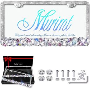White License Plate Frames 2 Pack Rhinestone Bling License Plate Sparkle Front License Plate Holder Cover Custom Glitter License Plate Frame Bling Car Accessories for Women