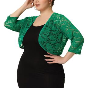 Agnes Orinda Plus Size Floral Lace Shrug for Women Elegant 3/4 Sleeve Lightweight Sheer Bolero Cardigan