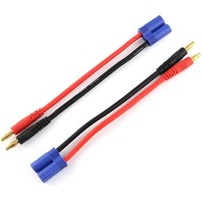 E-outstanding 2-Pack EC5 Male Connector to 4.0mm Banana Male Plug Lipo Battery Balance Charging Cable 12 AWG Silicone Wire Charger Cable Adapter for RC Helicopter Vehicle Toys 100mm