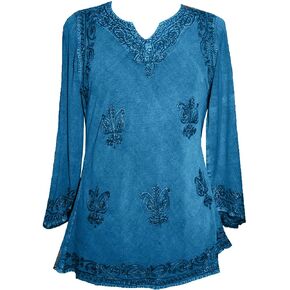 Agan Traders Long Sleeve Diamond Neck Embroidered Tops for Women - Medieval Boho Vintage Tunic Kurta Blouses for Women