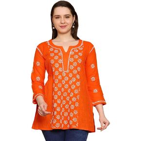 Ada Indian Hand Embroidered Chikankari Cotton Short Top Tunic Kurti Shirt for Women A911290
