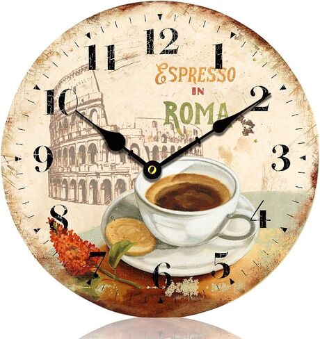 HQF 24 inch Wall Clocks Farmhouse Wall Clock French Clock - Cafe in Roma Retro Style Silent Clocks Battery Large Clocks with Silent Scan Movement Large Number for Living Room Bedroom Kitchen Decor in Saudi Arabia