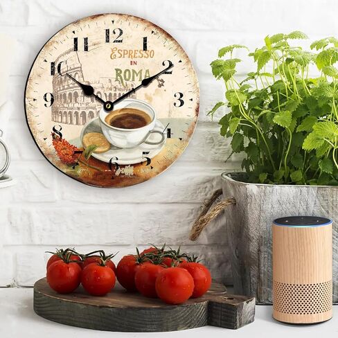 HQF 24 inch Wall Clocks Farmhouse Wall Clock French Clock - Cafe in Roma Retro Style Silent Clocks Battery Large Clocks with Silent Scan Movement Large Number for Living Room Bedroom Kitchen Decor in Saudi Arabia