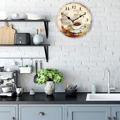 HQF 24 inch Wall Clocks Farmhouse Wall Clock French Clock - Cafe in Roma Retro Style Silent Clocks Battery Large Clocks with Silent Scan Movement Large Number for Living Room Bedroom Kitchen Decor in Saudi Arabia