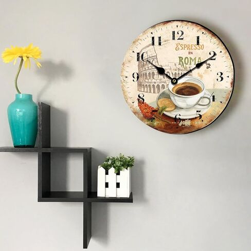 HQF 24 inch Wall Clocks Farmhouse Wall Clock French Clock - Cafe in Roma Retro Style Silent Clocks Battery Large Clocks with Silent Scan Movement Large Number for Living Room Bedroom Kitchen Decor in Saudi Arabia
