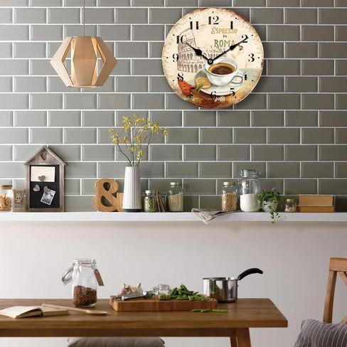 HQF 24 inch Wall Clocks Farmhouse Wall Clock French Clock - Cafe in Roma Retro Style Silent Clocks Battery Large Clocks with Silent Scan Movement Large Number for Living Room Bedroom Kitchen Decor in Saudi Arabia