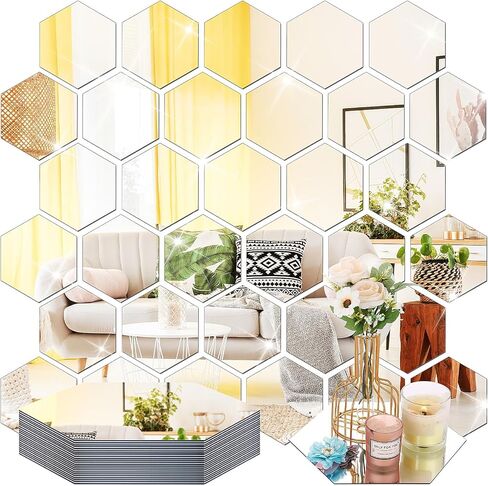 Queekay 24 Pcs Hexagon Acrylic Wall Mirror Stickers Self Adhesive Hexagon Mirror 2 mm Thickness Mirrors for Wedding Christmas Table Centerpieces Background Wall Decorations(10 Inch) in Saudi Arabia
