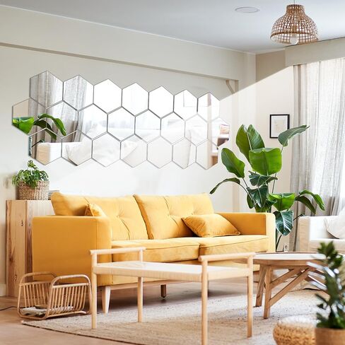 Queekay 24 Pcs Hexagon Acrylic Wall Mirror Stickers Self Adhesive Hexagon Mirror 2 mm Thickness Mirrors for Wedding Christmas Table Centerpieces Background Wall Decorations(10 Inch) in Saudi Arabia