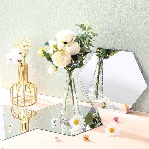 Queekay 24 Pcs Hexagon Acrylic Wall Mirror Stickers Self Adhesive Hexagon Mirror 2 mm Thickness Mirrors for Wedding Christmas Table Centerpieces Background Wall Decorations(10 Inch) in Saudi Arabia