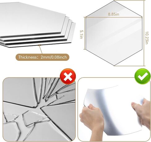 Queekay 24 Pcs Hexagon Acrylic Wall Mirror Stickers Self Adhesive Hexagon Mirror 2 mm Thickness Mirrors for Wedding Christmas Table Centerpieces Background Wall Decorations(10 Inch) in Saudi Arabia