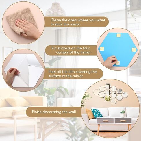 Queekay 24 Pcs Hexagon Acrylic Wall Mirror Stickers Self Adhesive Hexagon Mirror 2 mm Thickness Mirrors for Wedding Christmas Table Centerpieces Background Wall Decorations(10 Inch) in Saudi Arabia