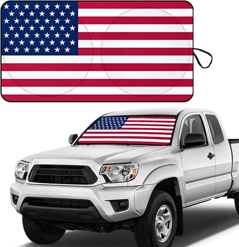 1 PC American Flag Car Windshield Protection, Foldable Vehicle Front Windshield Sun Shade for Blocking UV Ray, Universal Automotive Window Insulation Cover (Red #5.41Ft x 3.11Ft) in Kuwait