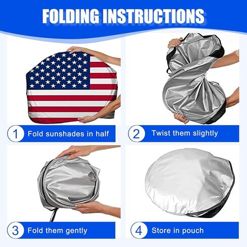1 PC American Flag Car Windshield Protection, Foldable Vehicle Front Windshield Sun Shade for Blocking UV Ray, Universal Automotive Window Insulation Cover (Red #5.41Ft x 3.11Ft) in Kuwait