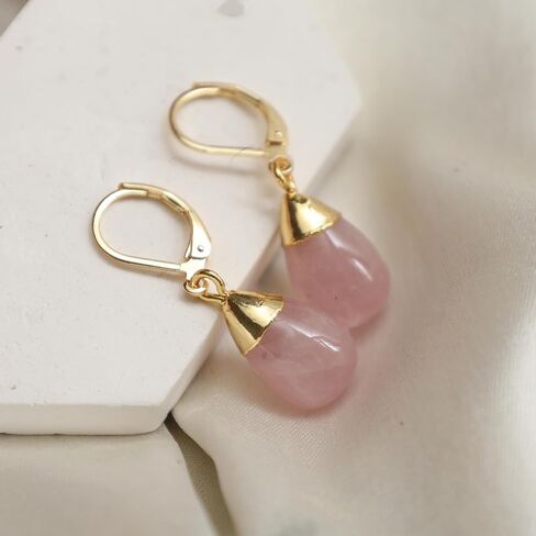 Gempires Green Amazonite Teardrop Earrings, Small Dangle Earrings with Hypoallergenic 14k Yellow Gold Plated Leverback, Everyday Wear, Gift for Mom, Wife, Girlfriend in Kuwait