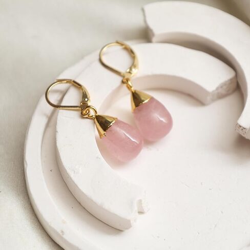 Gempires Green Amazonite Teardrop Earrings, Small Dangle Earrings with Hypoallergenic 14k Yellow Gold Plated Leverback, Everyday Wear, Gift for Mom, Wife, Girlfriend in Kuwait