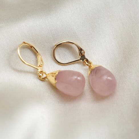 Gempires Green Amazonite Teardrop Earrings, Small Dangle Earrings with Hypoallergenic 14k Yellow Gold Plated Leverback, Everyday Wear, Gift for Mom, Wife, Girlfriend in Kuwait