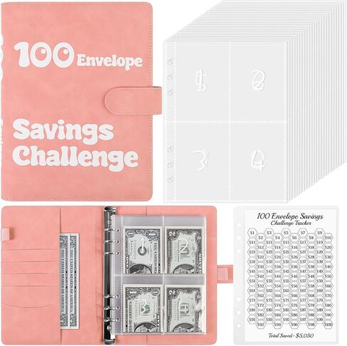 مجلد تحدي توفير المال 100 ظرف، مجلد توفير مقاس A5 مع 25 ظرفًا نقديًا، كتاب التحدي، مجلد الميزانية لتنظيم وتوفير 5050 دولارًا، أخضر داكن in Kuwait