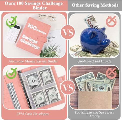 مجلد تحدي توفير المال 100 ظرف، مجلد توفير مقاس A5 مع 25 ظرفًا نقديًا، كتاب التحدي، مجلد الميزانية لتنظيم وتوفير 5050 دولارًا، أخضر داكن in Kuwait